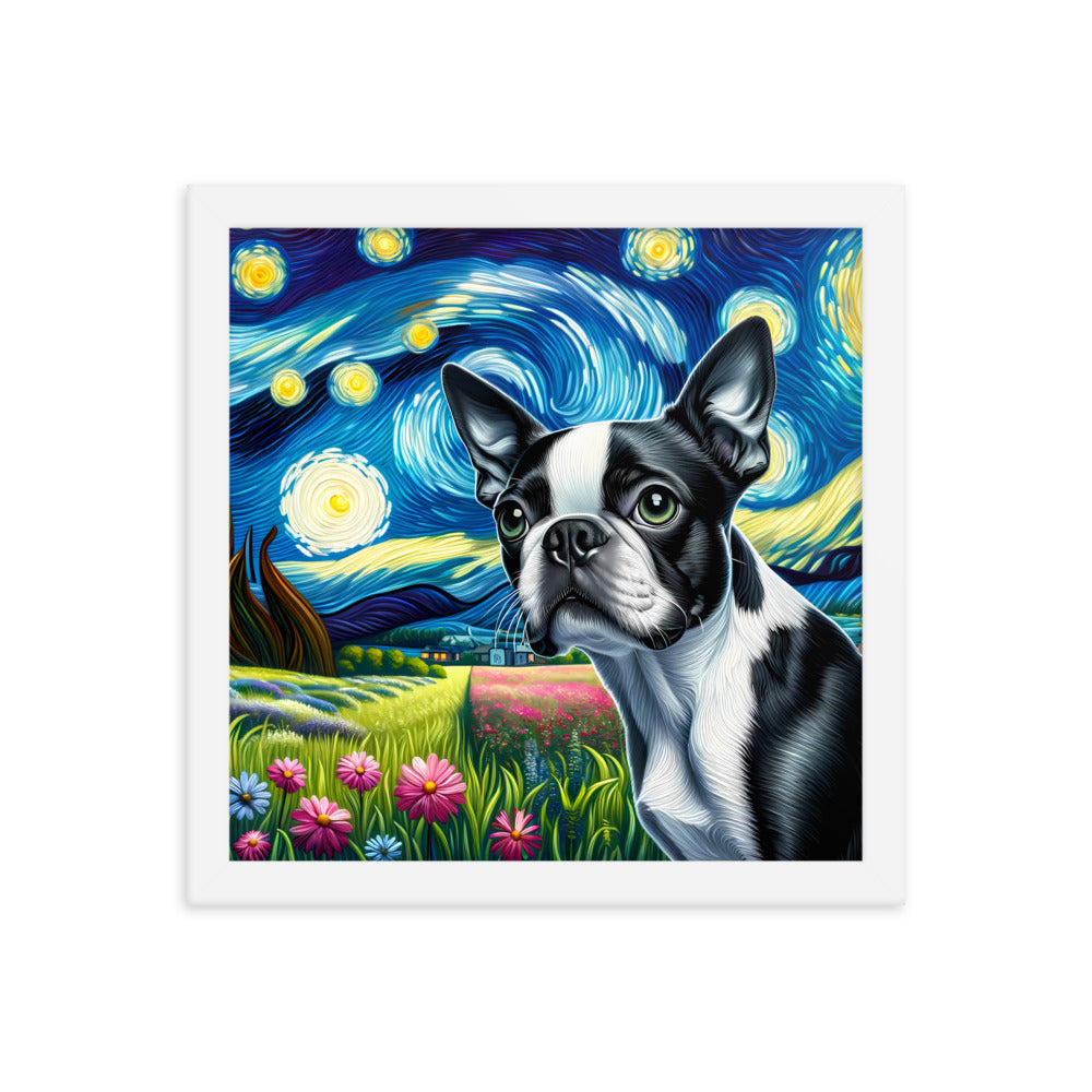 Starry Night - Boston Terrier Dog Framed Poster