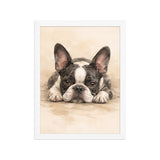 Watercolor Boston Terrier Dog Art Print Framed Poster . White 12″×16″