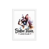 Boston Terrier Love Club - Elegant Watercolor Boston Terrier Art Framed Poster