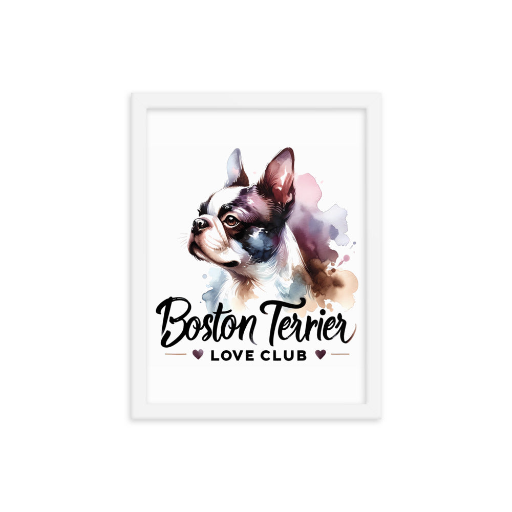 Boston Terrier Love Club - Elegant Watercolor Boston Terrier Art Framed Poster