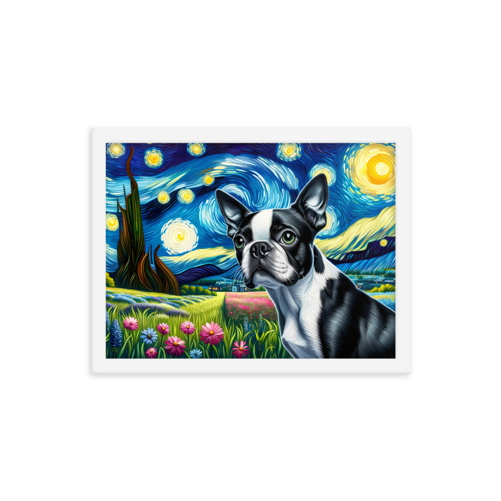 Starry Night - Boston Terrier Dog Framed Poster