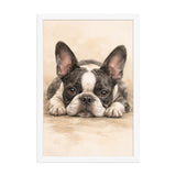 Watercolor Boston Terrier Dog Art Print Framed Poster . White 12″×18″