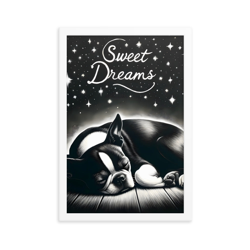 Sweet Dreams Boston Terrier Pup Framed Poster