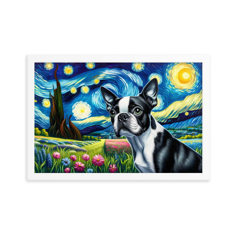 Starry Night - Boston Terrier Dog Framed Poster