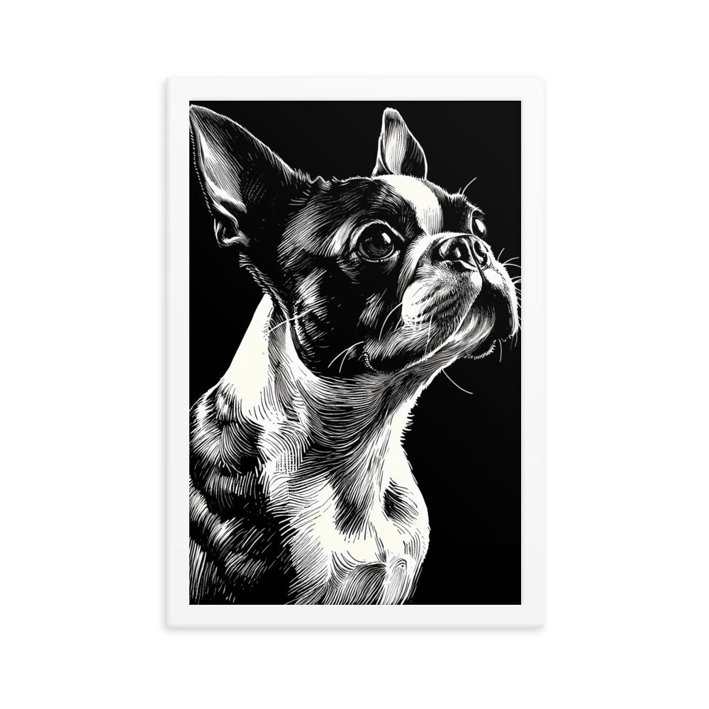 Boston Terrier Line Art Framed Poster