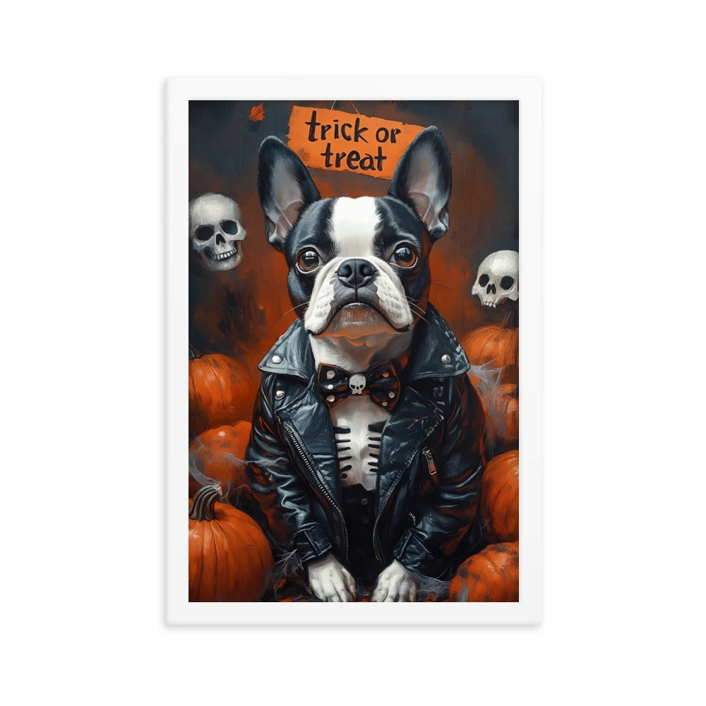 Halloween Boston Terrier Trick or Treat Framed Poster