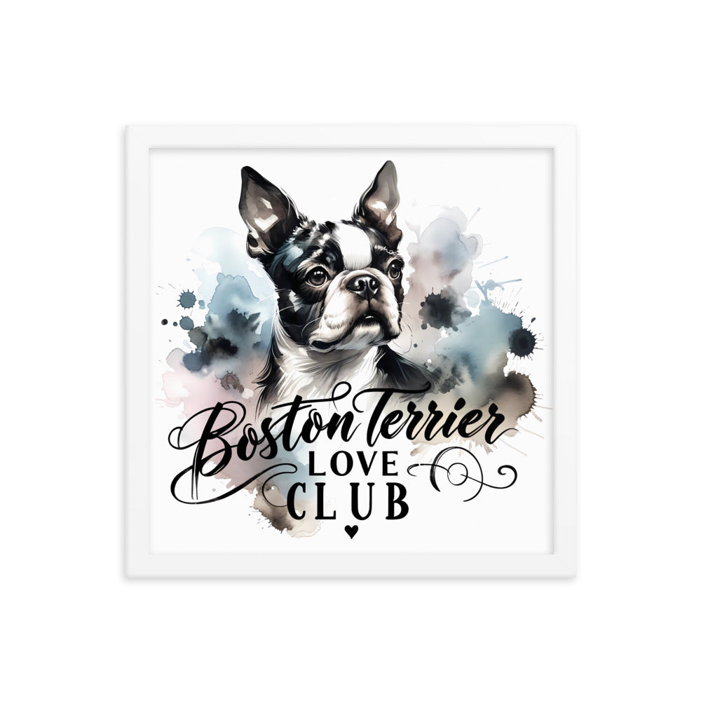 Elegant Watercolor Boston Terrier Art Framed Poster - Boston Terrier Love Club