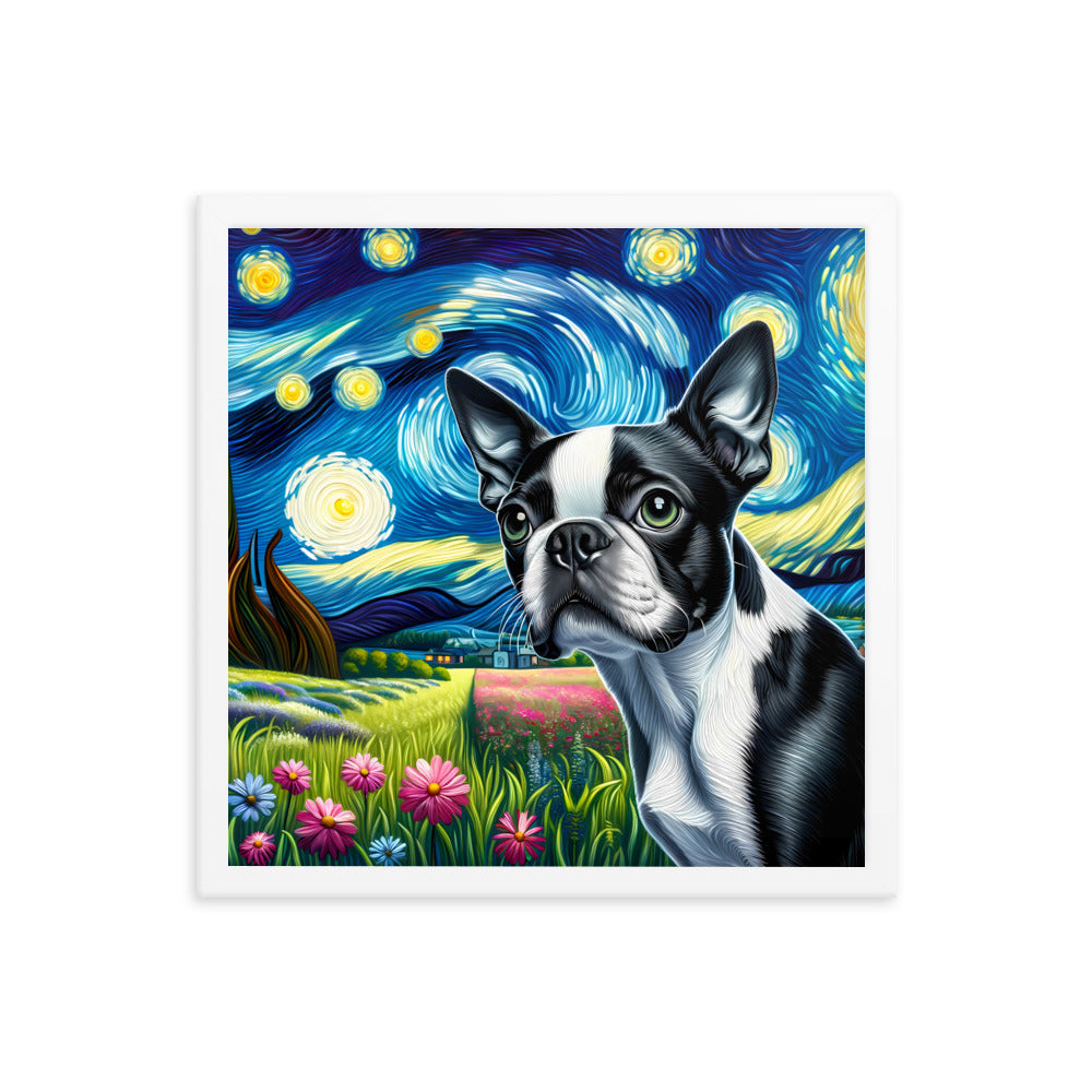 Starry Night - Boston Terrier Dog Framed Poster