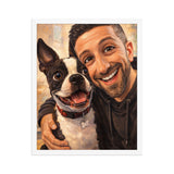 Custom Caricature Dog And Owner Portrait Framed Poster . White 16″×20″