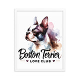 Boston Terrier Love Club - Elegant Watercolor Boston Terrier Art Framed Poster