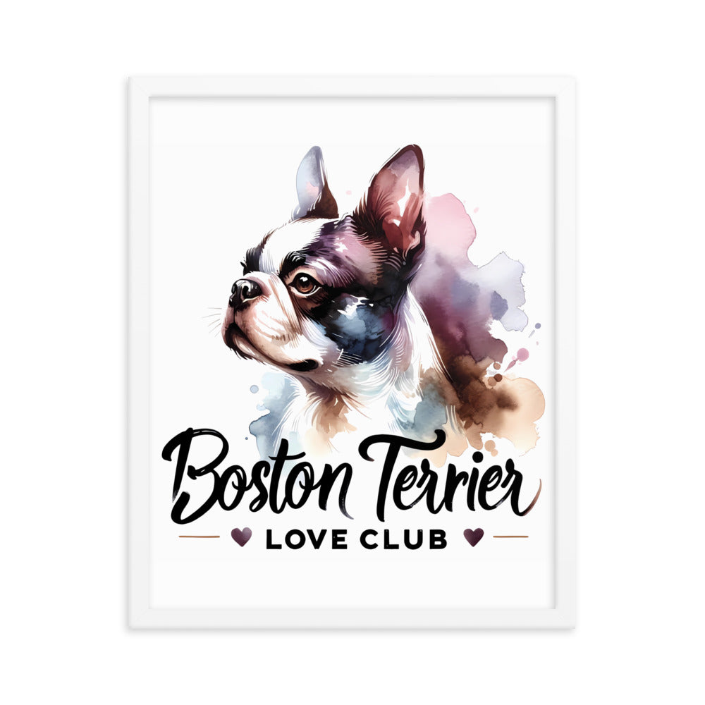 Boston Terrier Love Club - Elegant Watercolor Boston Terrier Art Framed Poster