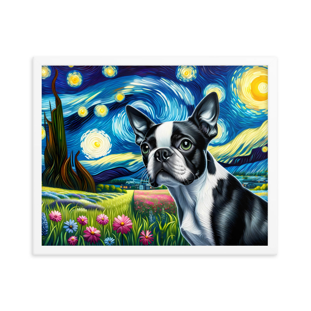 Starry Night - Boston Terrier Dog Framed Poster