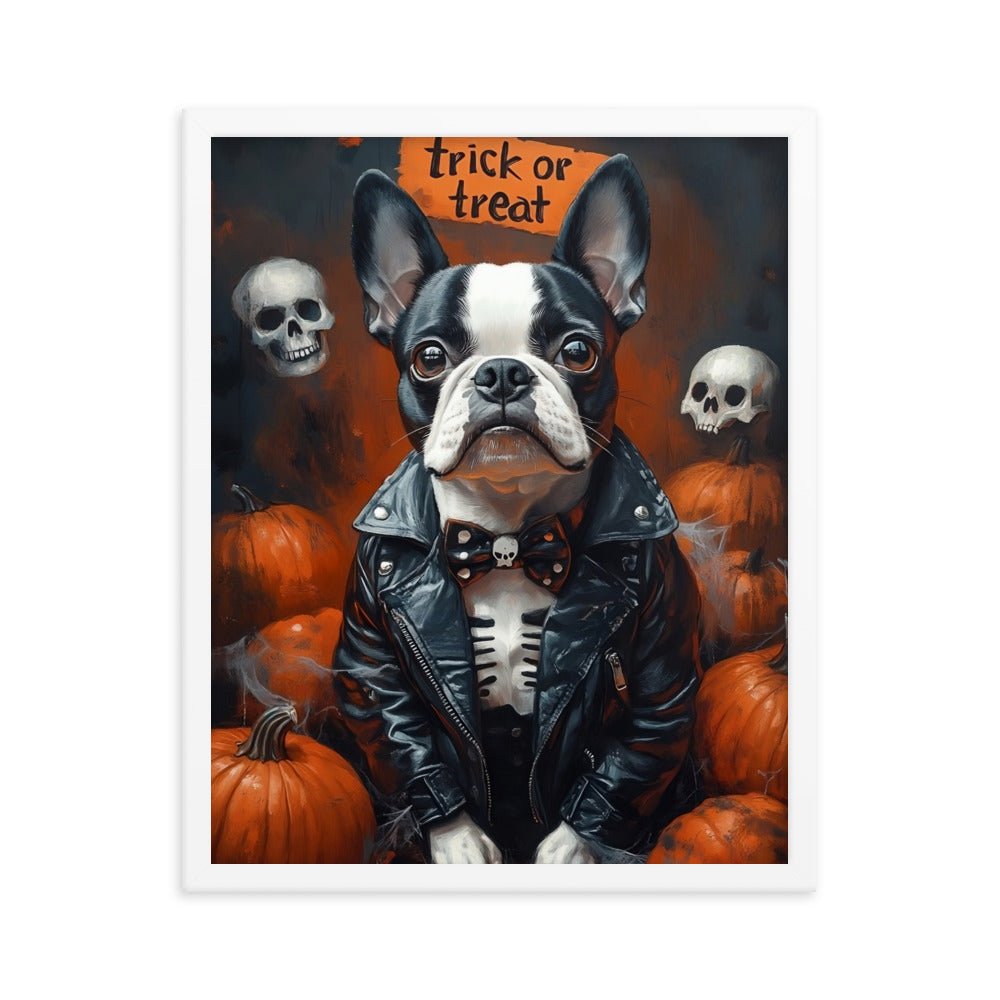 Halloween Boston Terrier Trick or Treat Framed Poster