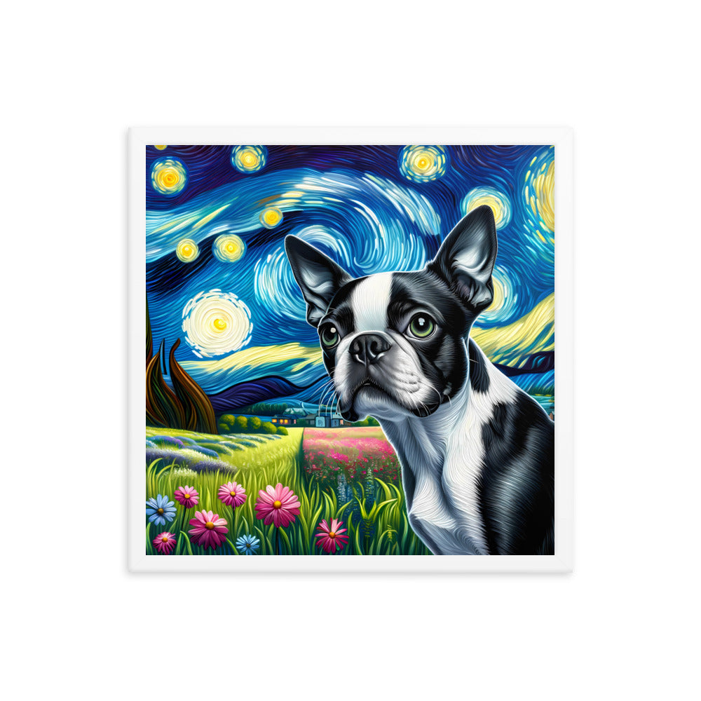 Starry Night - Boston Terrier Dog Framed Poster