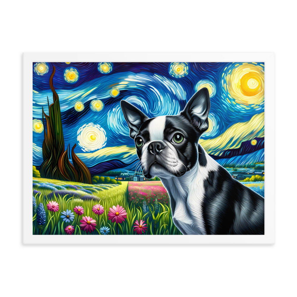 Starry Night - Boston Terrier Dog Framed Poster