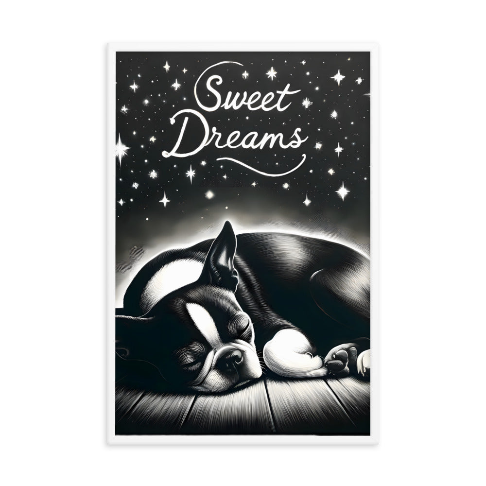 Sweet Dreams Boston Terrier Pup Framed Poster