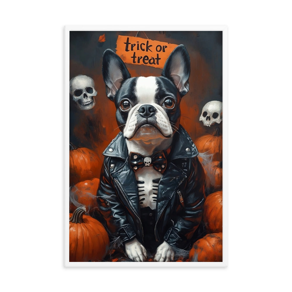 Halloween Boston Terrier Trick or Treat Framed Poster