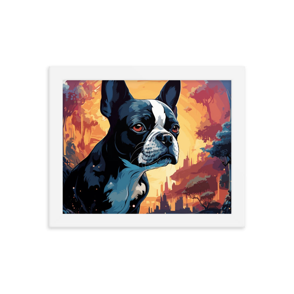 Artistic Representation Of A Boston Terrier In A Surreal Place Framed poster
