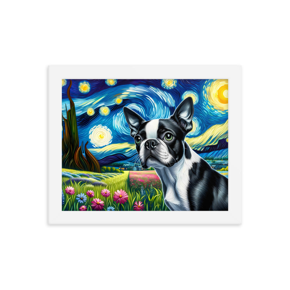 Starry Night - Boston Terrier Dog Framed Poster