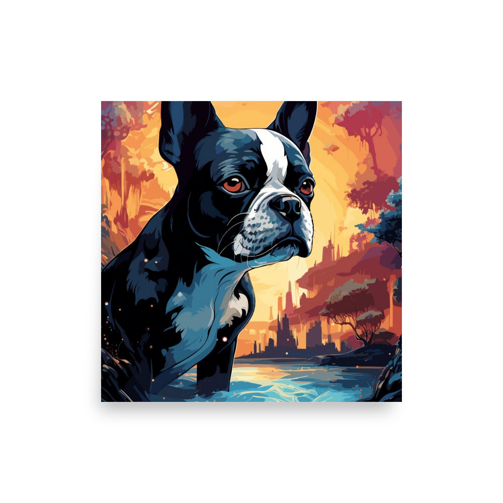 Artistic Representation Of A Boston Terrier In A Surreal Place Poster