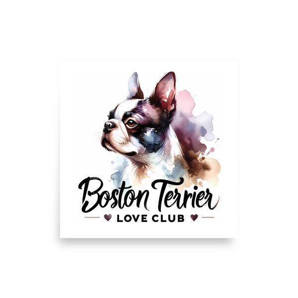 Boston Terrier Love Club - Elegant Watercolor Boston Terrier Art Poster