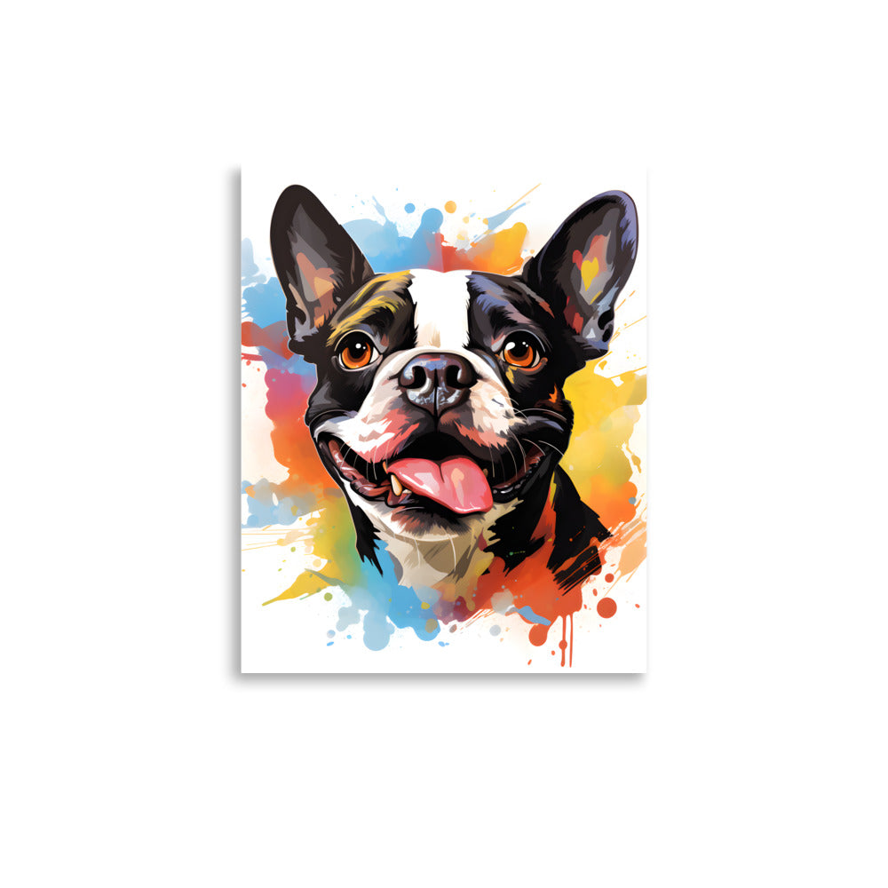 Colorful Playful Boston Terrier Dog Splash Art Poster