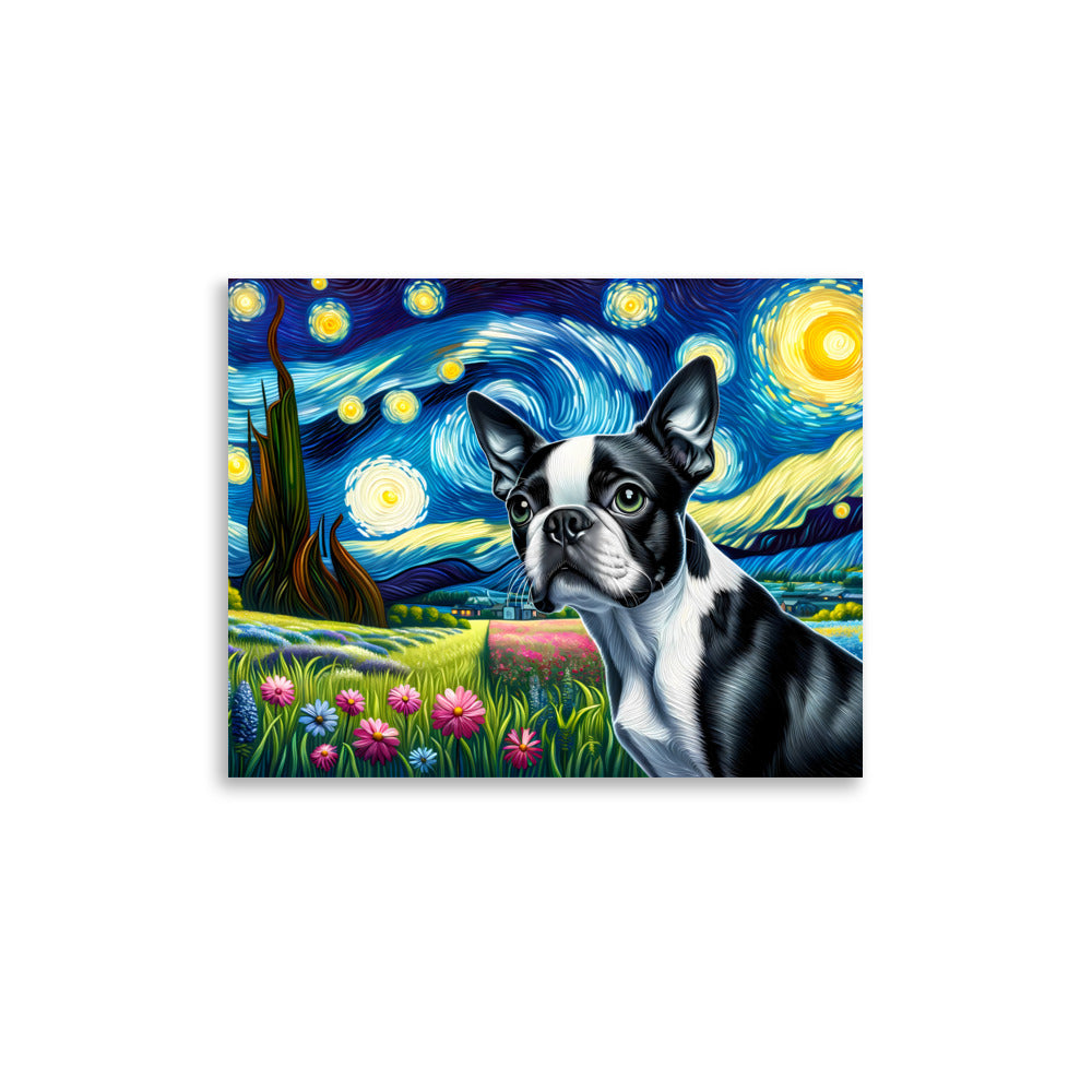 Starry Night - Boston Terrier Dog Poster