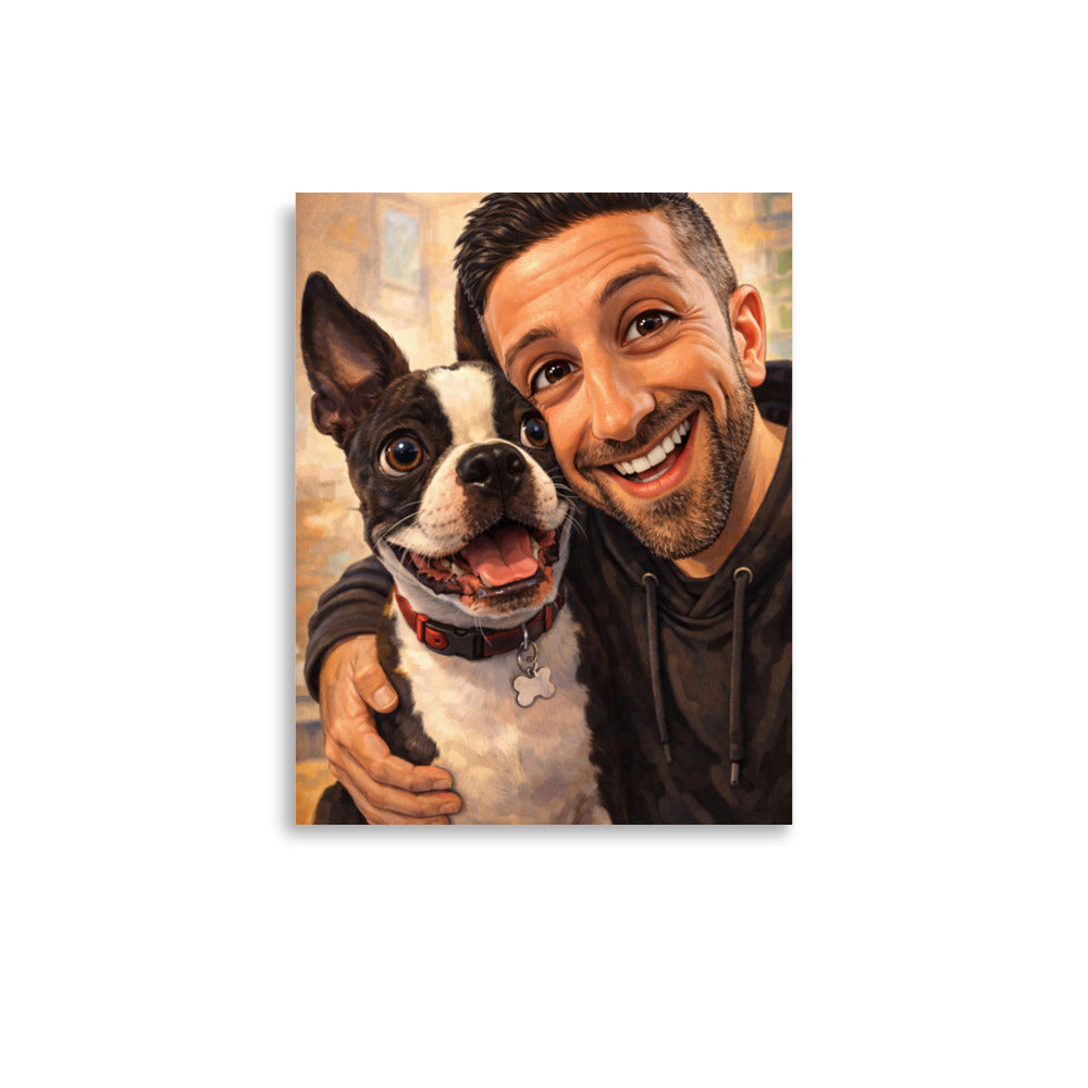 Custom Caricature Dog And Owner Portrait Poster . 11″×14″