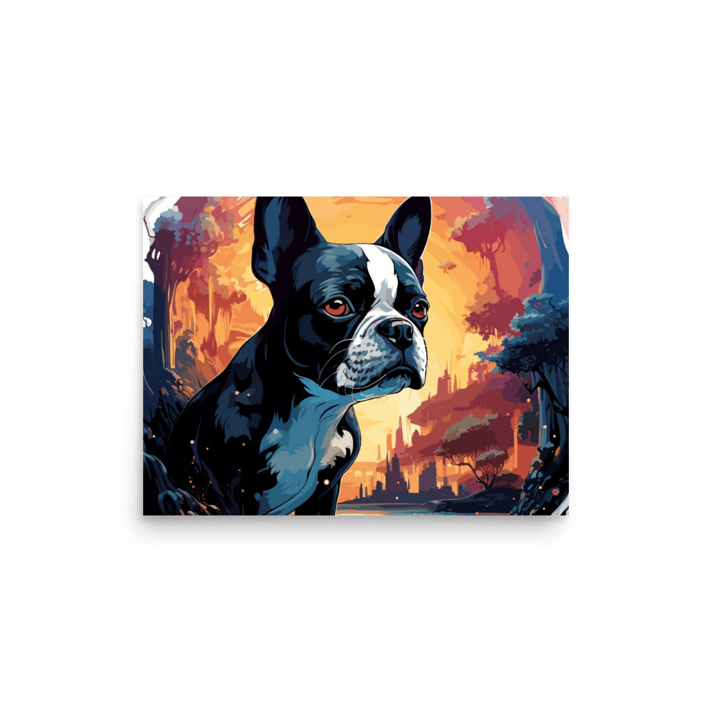 Artistic Representation Of A Boston Terrier In A Surreal Place Poster