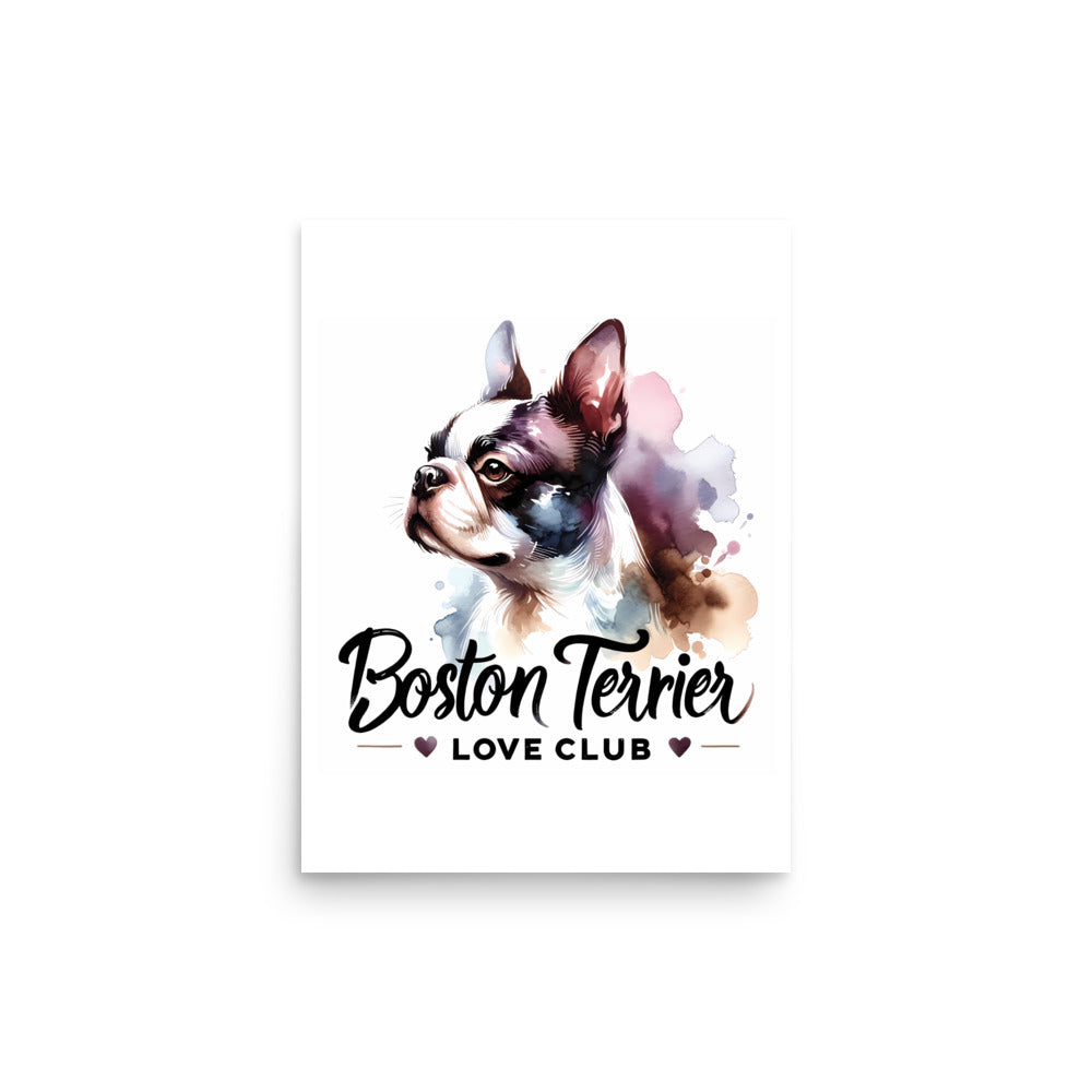 Boston Terrier Love Club - Elegant Watercolor Boston Terrier Art Poster