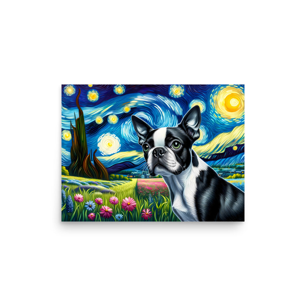 Starry Night - Boston Terrier Dog Poster