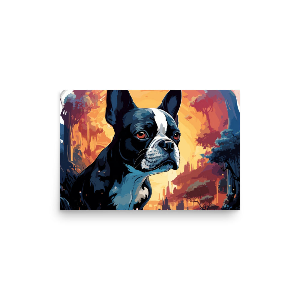 Artistic Representation Of A Boston Terrier In A Surreal Place Poster