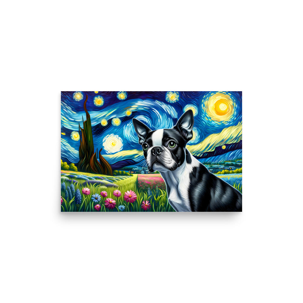 Starry Night - Boston Terrier Dog Poster