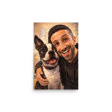 Custom Caricature Dog And Owner Portrait Poster . 12″×18″