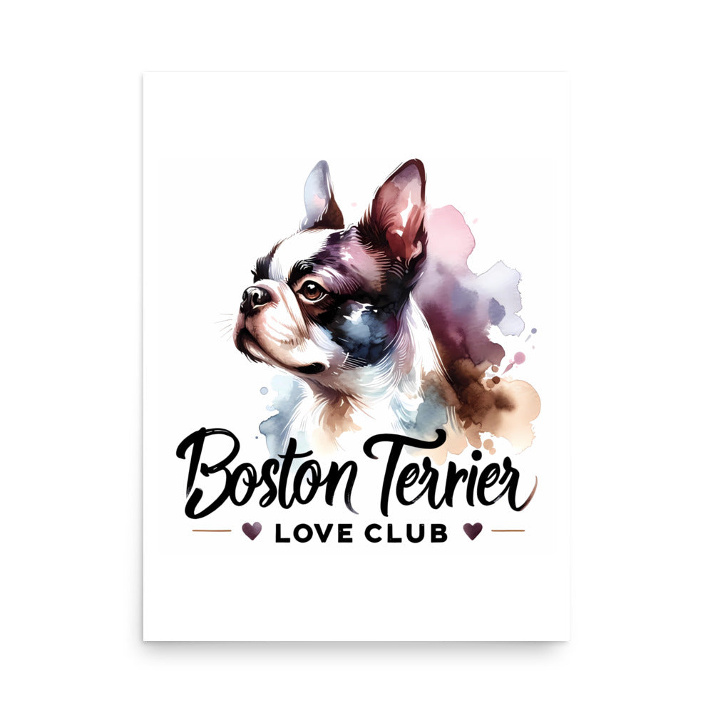 Boston Terrier Love Club - Elegant Watercolor Boston Terrier Art Poster
