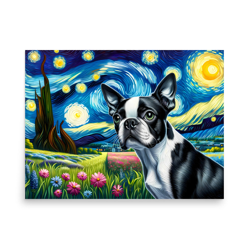Starry Night - Boston Terrier Dog Poster