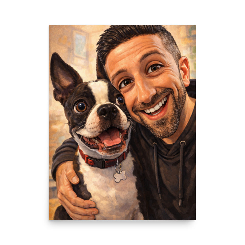 Custom Caricature Dog And Owner Portrait Poster . 18″×24″