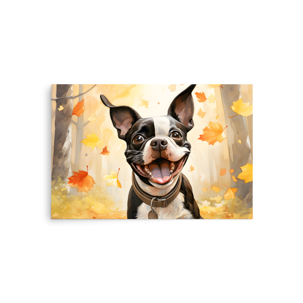 Cheerful Boston Terrier Dog Exploring A Park Watercolor Poster