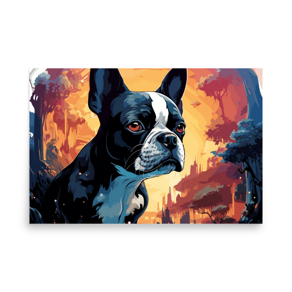 Artistic Representation Of A Boston Terrier In A Surreal Place Poster