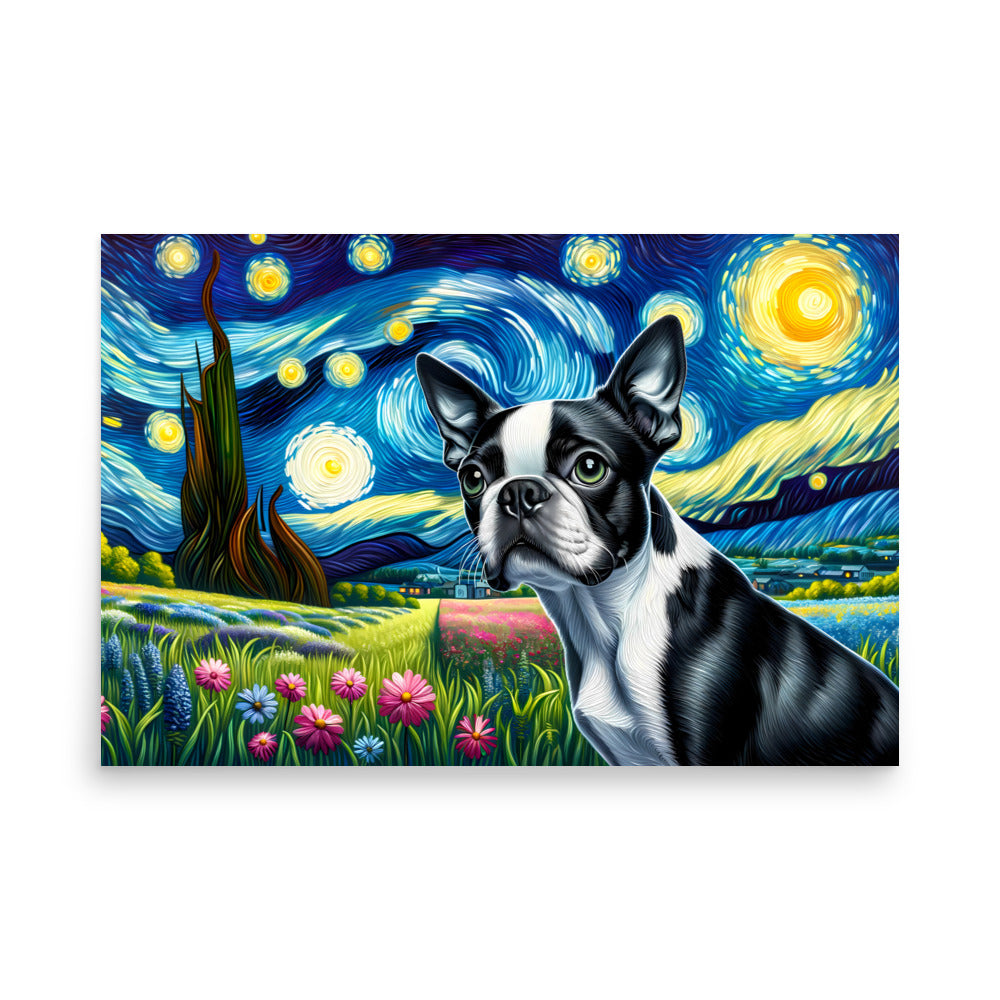 Starry Night - Boston Terrier Dog Poster