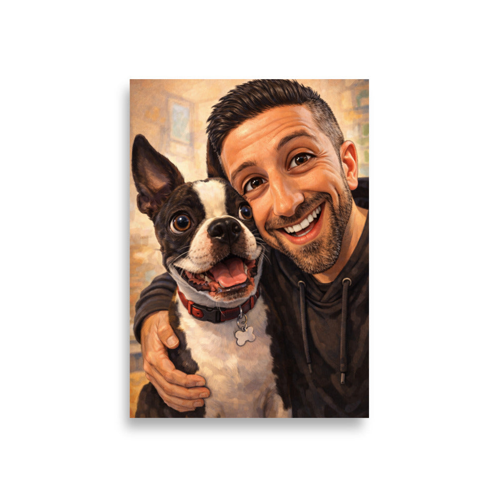 Custom Caricature Dog And Owner Portrait Poster . A1 (23.3″×33.1″)