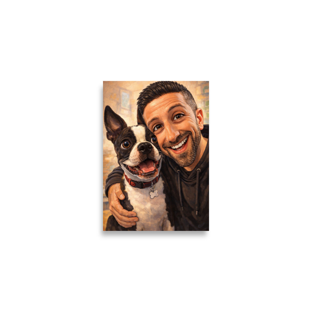 Custom Caricature Dog And Owner Portrait Poster . A2 (16.5″×23.3″)