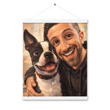 Custom Caricature Dog And Owner Portrait Poster with Hangers . White 16″×20″