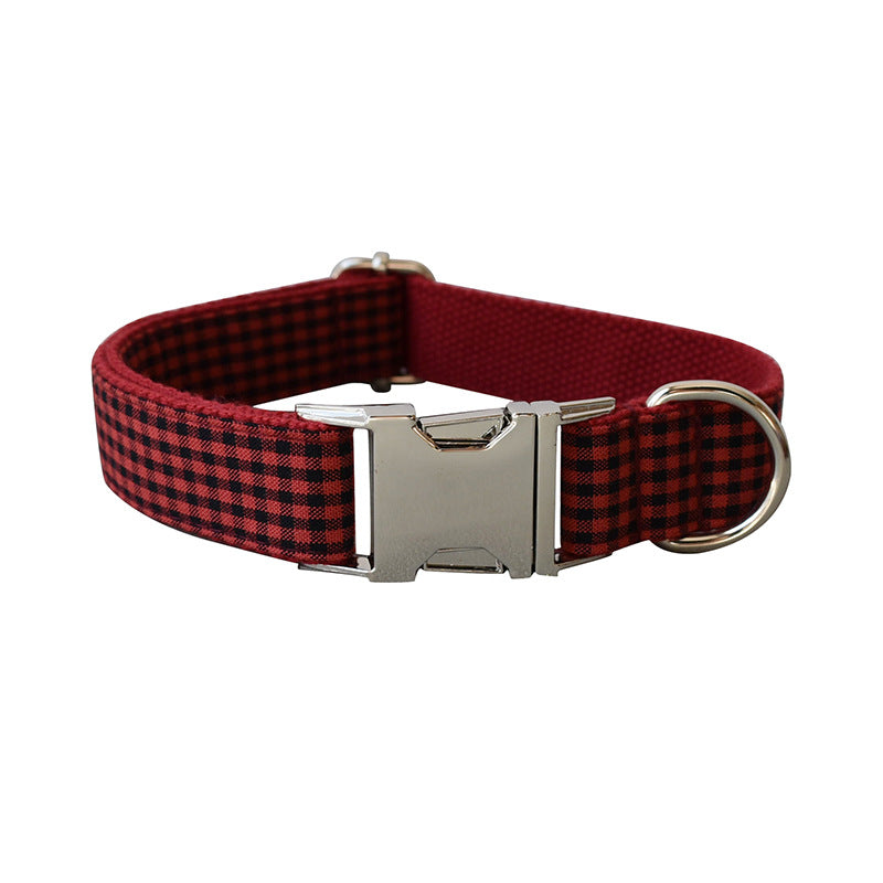 Red And Black Plaid Dog Collar With Bow Tie And Leash