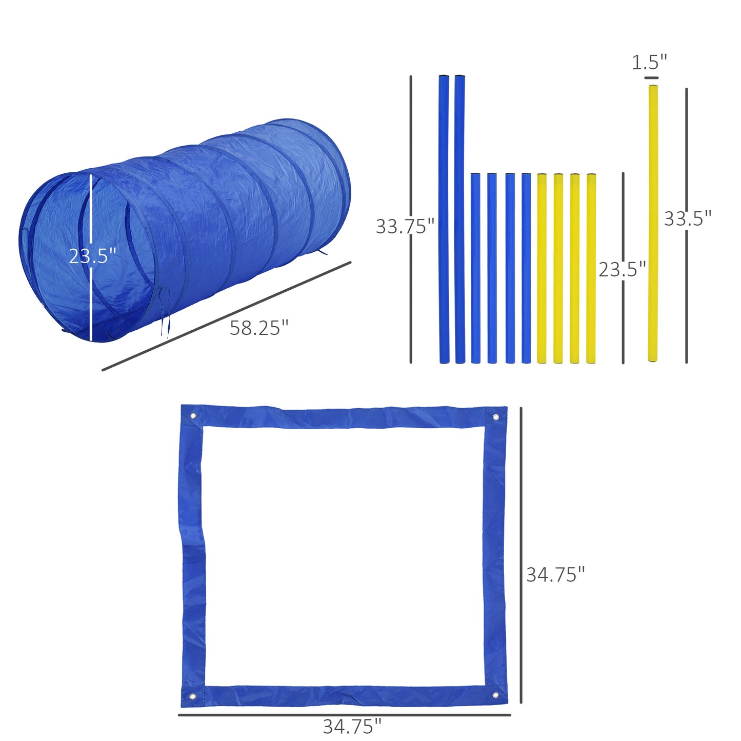 Competition Dog Agility Equipment Obstacle Course Set for Outdoor Backyard, Blue and Yellow .