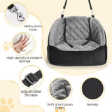 Soft Plush Dog Car Booster Seat – Washable Travel Bed with Safety Belts & Storage Pocket for Small Dogs .