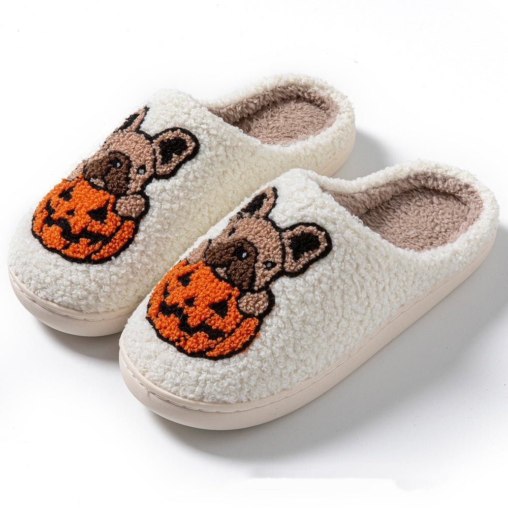 French Bulldog Pumpkin Embroidered Slippers