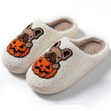 French Bulldog Pumpkin Embroidered Slippers