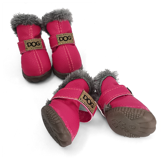 Leather Dog Snow Boots With Fur Lining To Keep Paws Warm