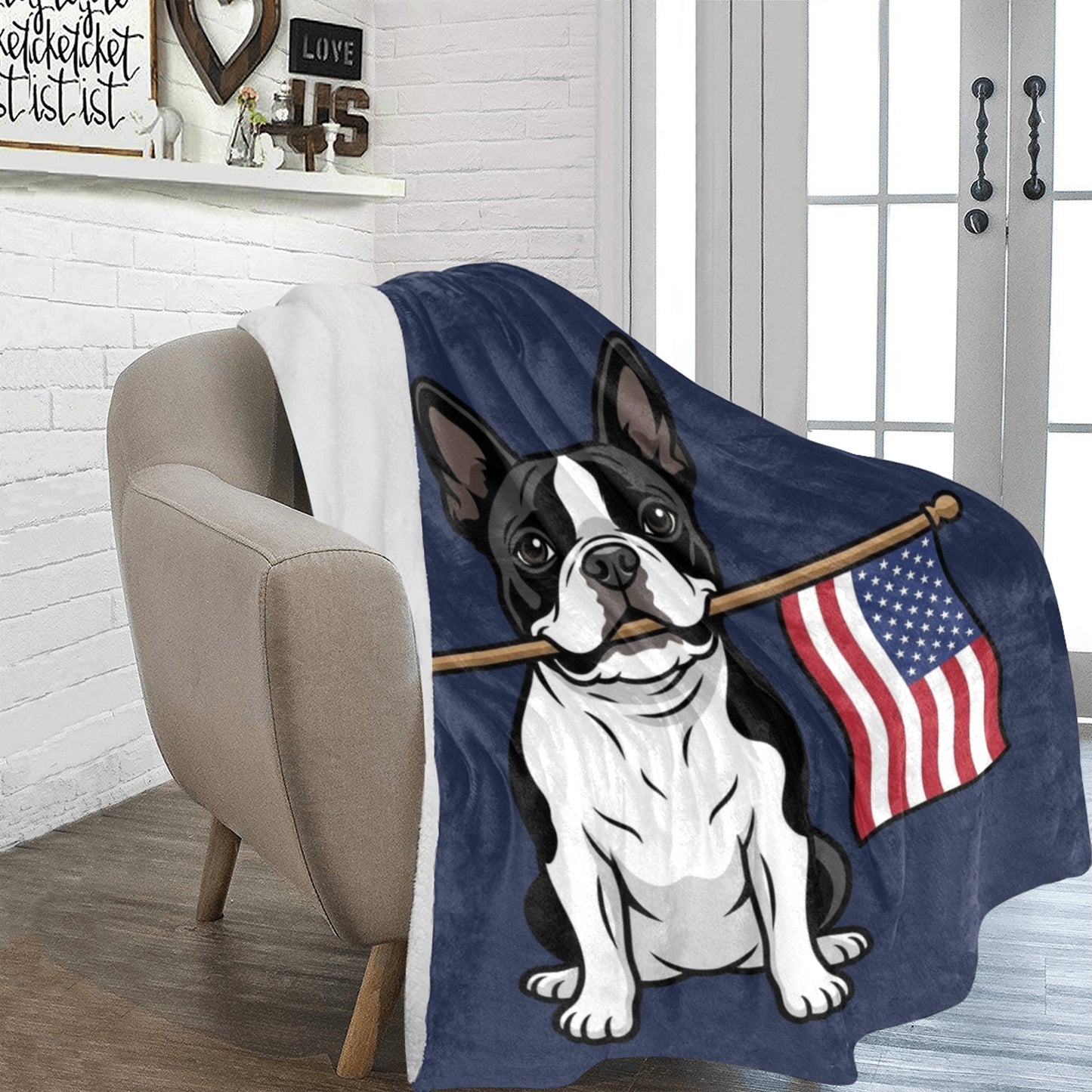 American Flag Boston Terrier Dog Ultra-Soft Micro Fleece Blanket .